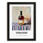 Vinsanto – on Striped Tablecloth, Greek Wine Painting, in sleek black frame