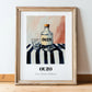 Ouzo – on Striped Tablecloth, Greek Spirit Wall Art, in wooden frame leaning on the floor
