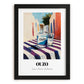 Ouzo – Greek Café on the Corner, Greek Spirit Print, in sleek black frame