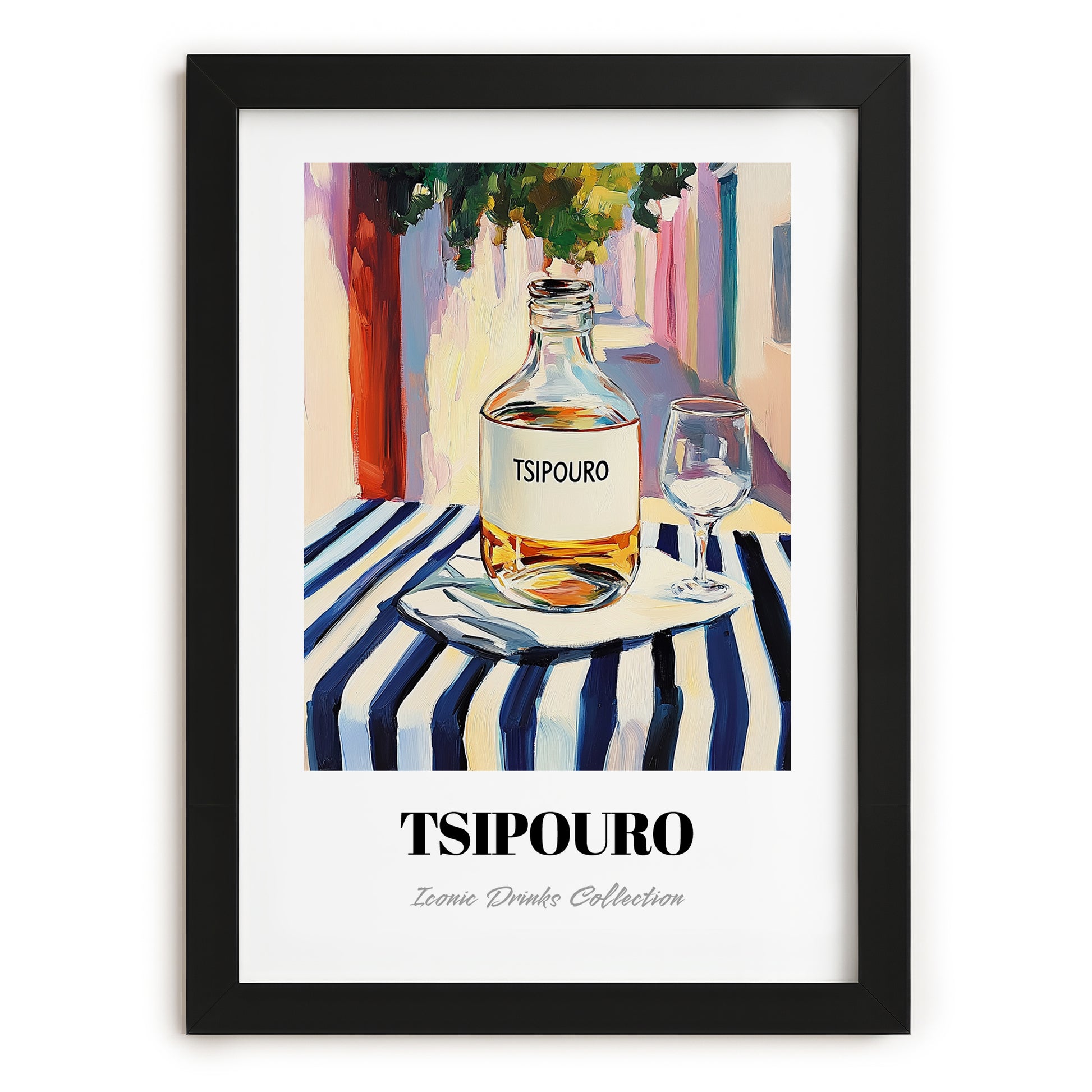 Tsipouro – Greek Street Café Scene, Greek Spirit Poster, in sleek black frame