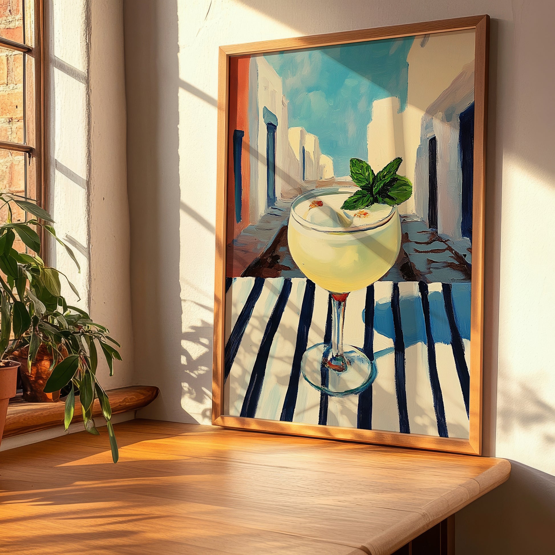Ouzito – Greek Urban Café Scene, Greek Cocktail Illustration, clean layout with no caption