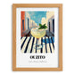 Ouzito – Greek Urban Café Scene, Greek Cocktail Illustration, set in oak frame
