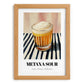 Metaxa Sour – on Striped Tablecloth, Greek Cocktail Wall Art, set in oak frame