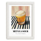 Metaxa Sour – on Striped Tablecloth, Greek Cocktail Wall Art, placed in minimal white frame