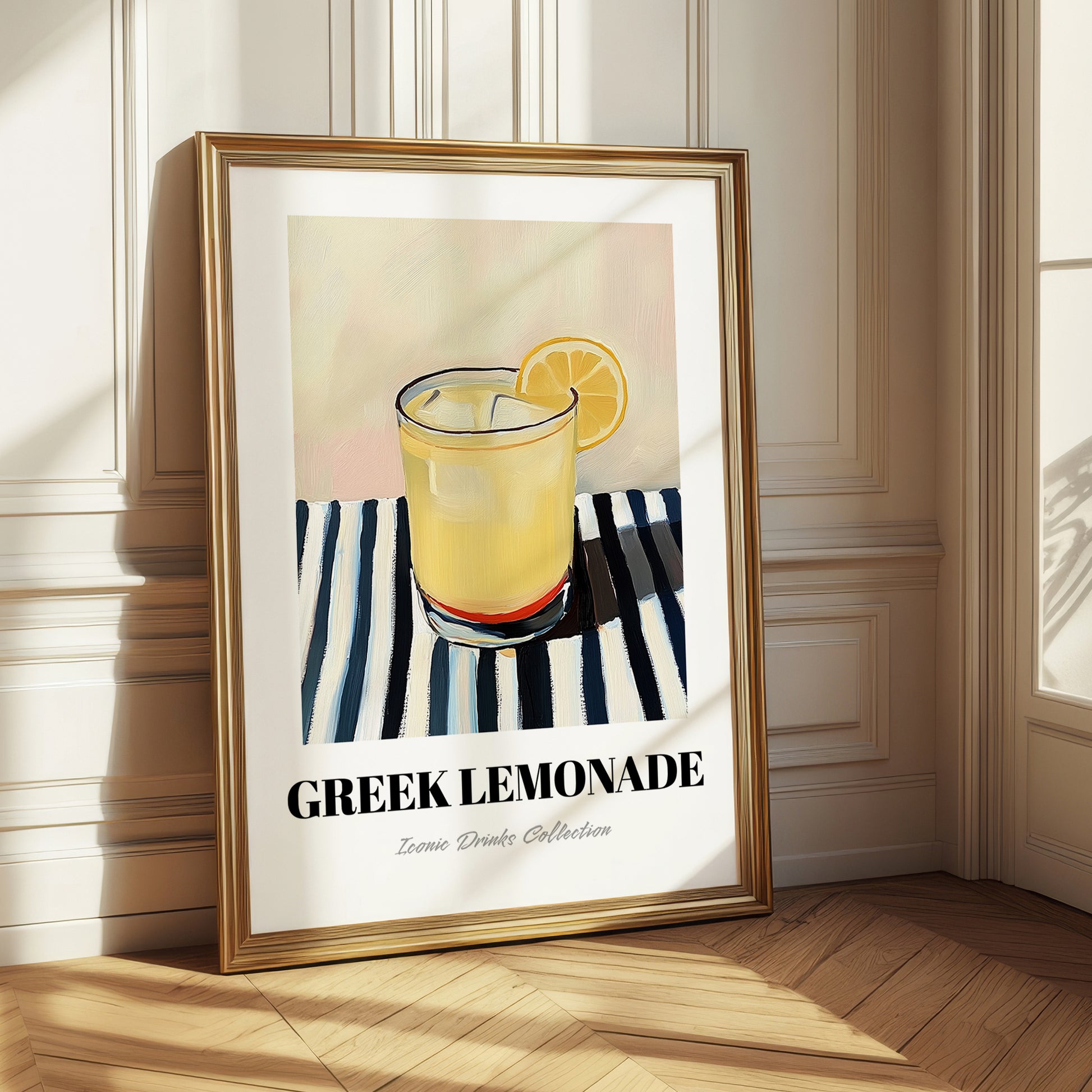 Greek Lemonade – on Striped Tablecloth, Greek Lemonade Still Life