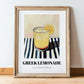 Greek Lemonade – on Striped Tablecloth, Greek Lemonade Still Life, in wooden frame leaning on the floor