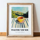 Tsai Tou Vounou Beverage – Greek Hilltop Café Scene, Greek Coffee Poster, in wooden frame leaning on the floor