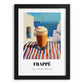 Frappé – Greek Coastal Table, Greek Coffee Illustration, in sleek black frame