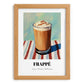 Frappé – on Striped Tablecloth, Greek Coffee Poster, set in oak frame
