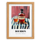 Bourbon – on Striped Tablecloth, American Whiskey Print, set in oak frame
