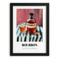 Bourbon – on Striped Tablecloth, American Whiskey Print, in sleek black frame