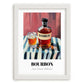 Bourbon – on Striped Tablecloth, American Whiskey Print, placed in minimal white frame