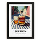 Bourbon – American Outdoor Café Scene, American Whiskey Wall Decor, in sleek black frame