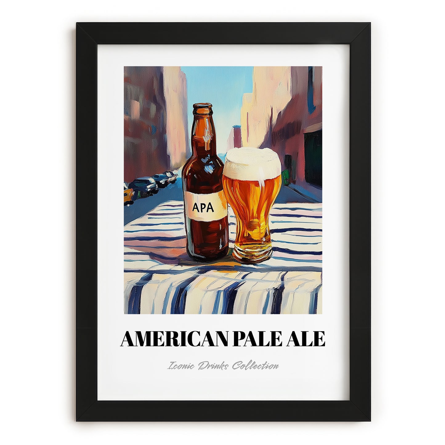 APA (American Pale Ale) – American Urban Café Scene, American Beer Still Life, in sleek black frame