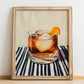 Old Fashioned – on Striped Tablecloth, American Cocktail Wall Art, no-text version framed in wood