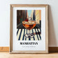 Manhattan – American Street Café Scene, American Cocktail Wall Illustration, in wooden frame leaning on the floor