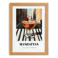 Manhattan – American Street Café Scene, American Cocktail Wall Illustration, set in oak frame