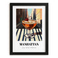 Manhattan – American Street Café Scene, American Cocktail Wall Illustration, in sleek black frame
