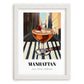 Manhattan – American Street Café Scene, American Cocktail Wall Illustration, placed in minimal white frame