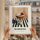 Manhattan – on Striped Tablecloth, American Cocktail Wall Art, styled in a charming Paris street view