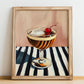 Manhattan – on Striped Tablecloth, American Cocktail Wall Art, no-text version framed in wood