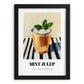 Mint Julep – on Striped Tablecloth, American Cocktail Wall Print, in sleek black frame