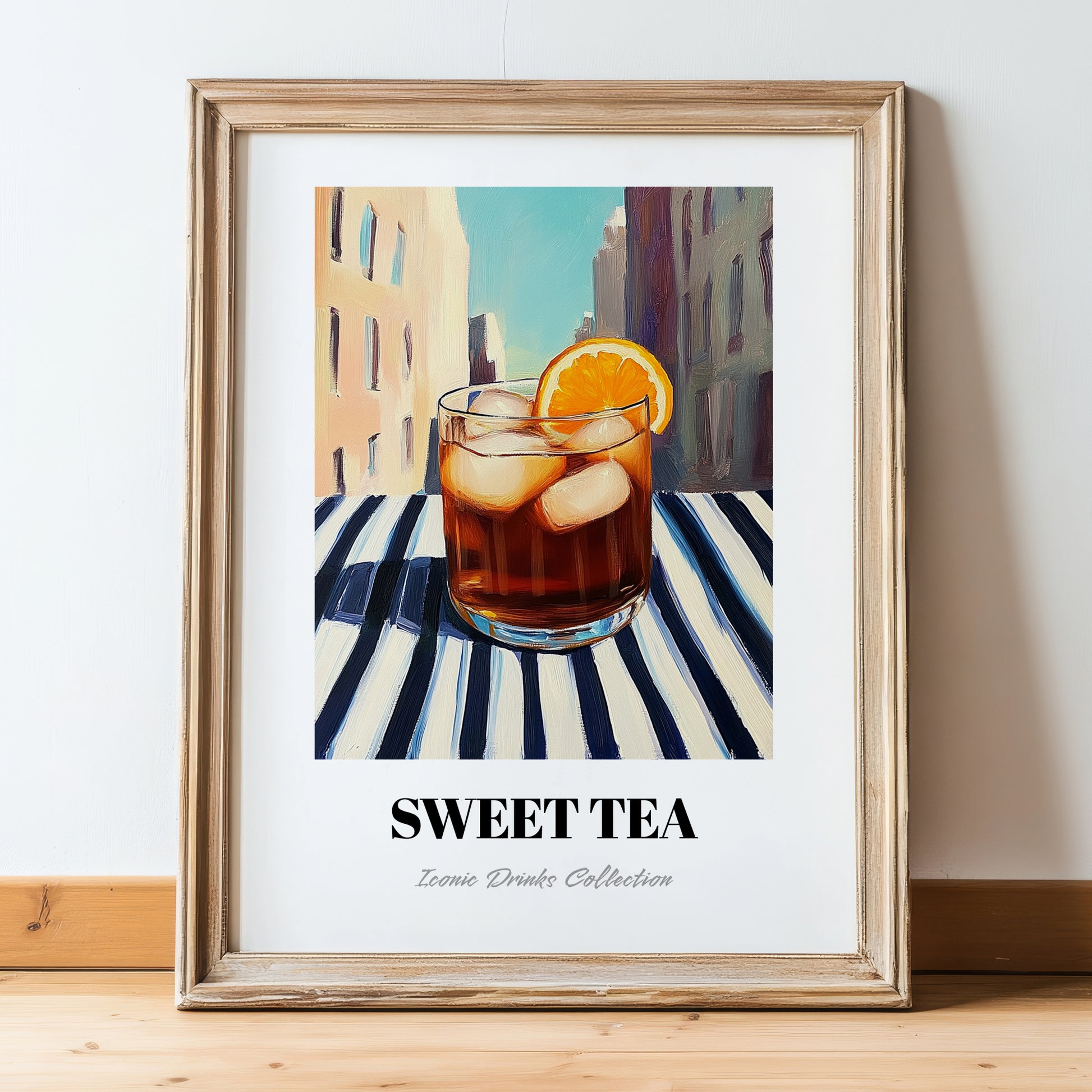 Sweet Tea – American Café on the Corner, American Beverage Wall Decor, in wooden frame leaning on the floor