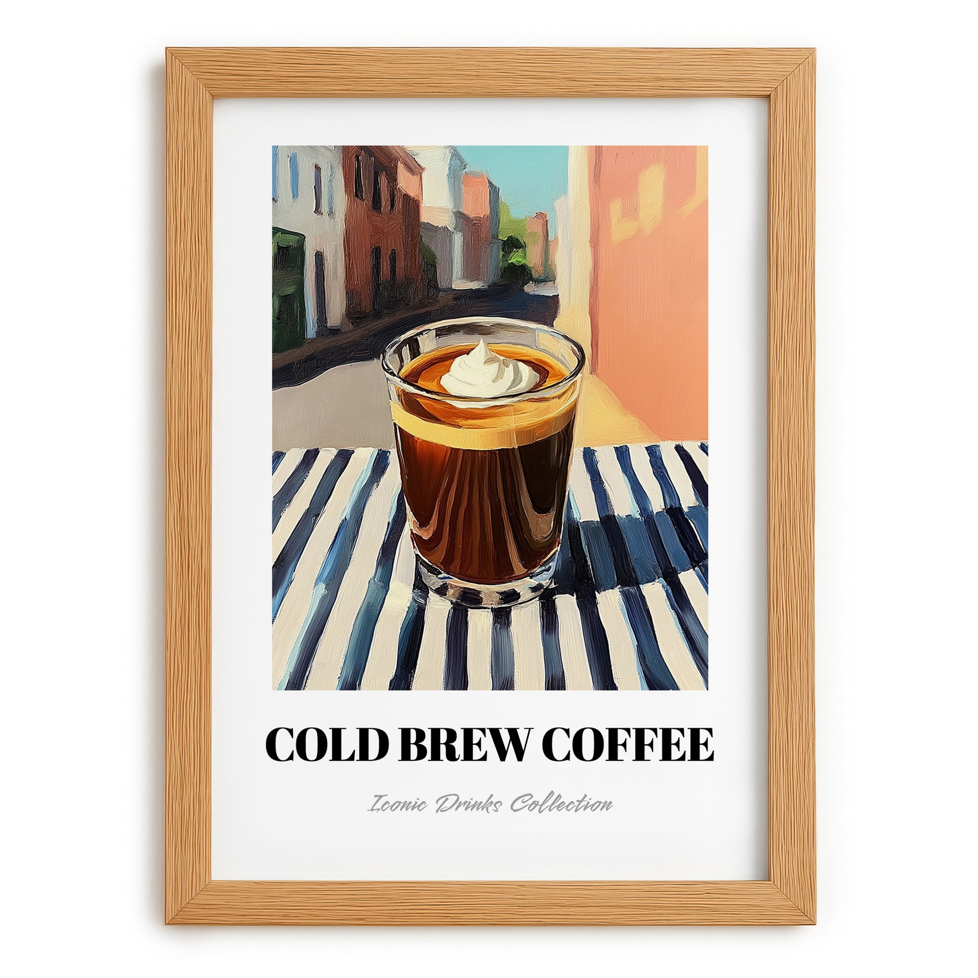 Cold Brew – American Street Café Scene, American Coffee Still Life, set in oak frame