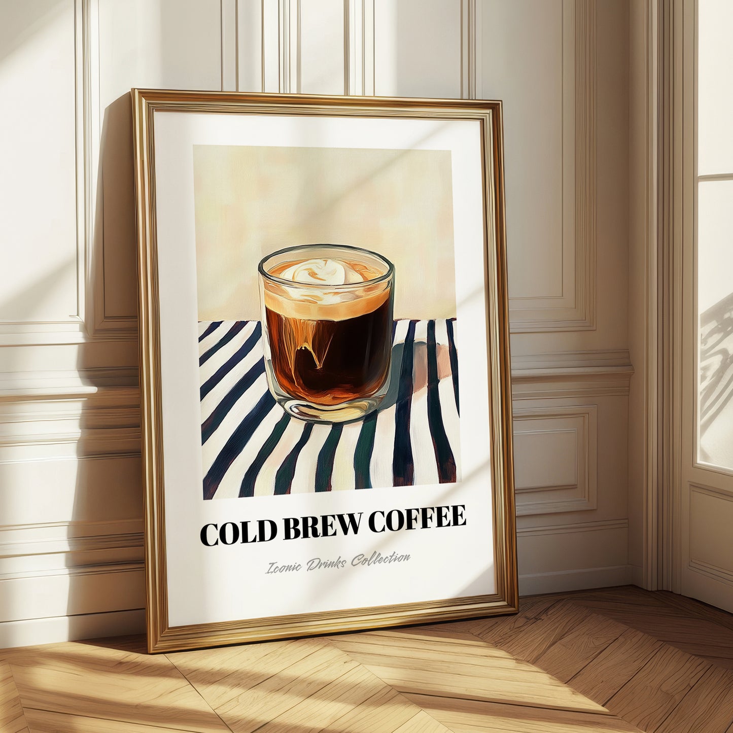 Cold Brew – on Striped Tablecloth, American Coffee Wall Decor