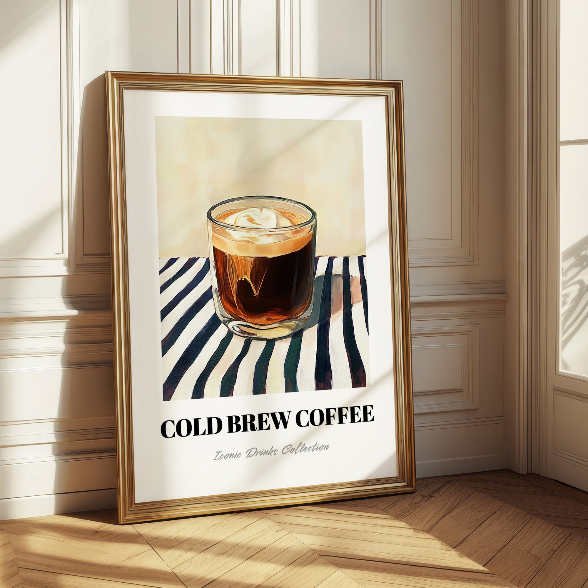 Cold Brew – on Striped Tablecloth, American Coffee Wall Decor