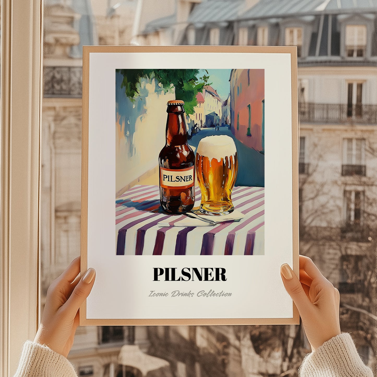 Pilsner – German Café on the Corner, German Beer Wall Decor, styled in a charming Paris street view