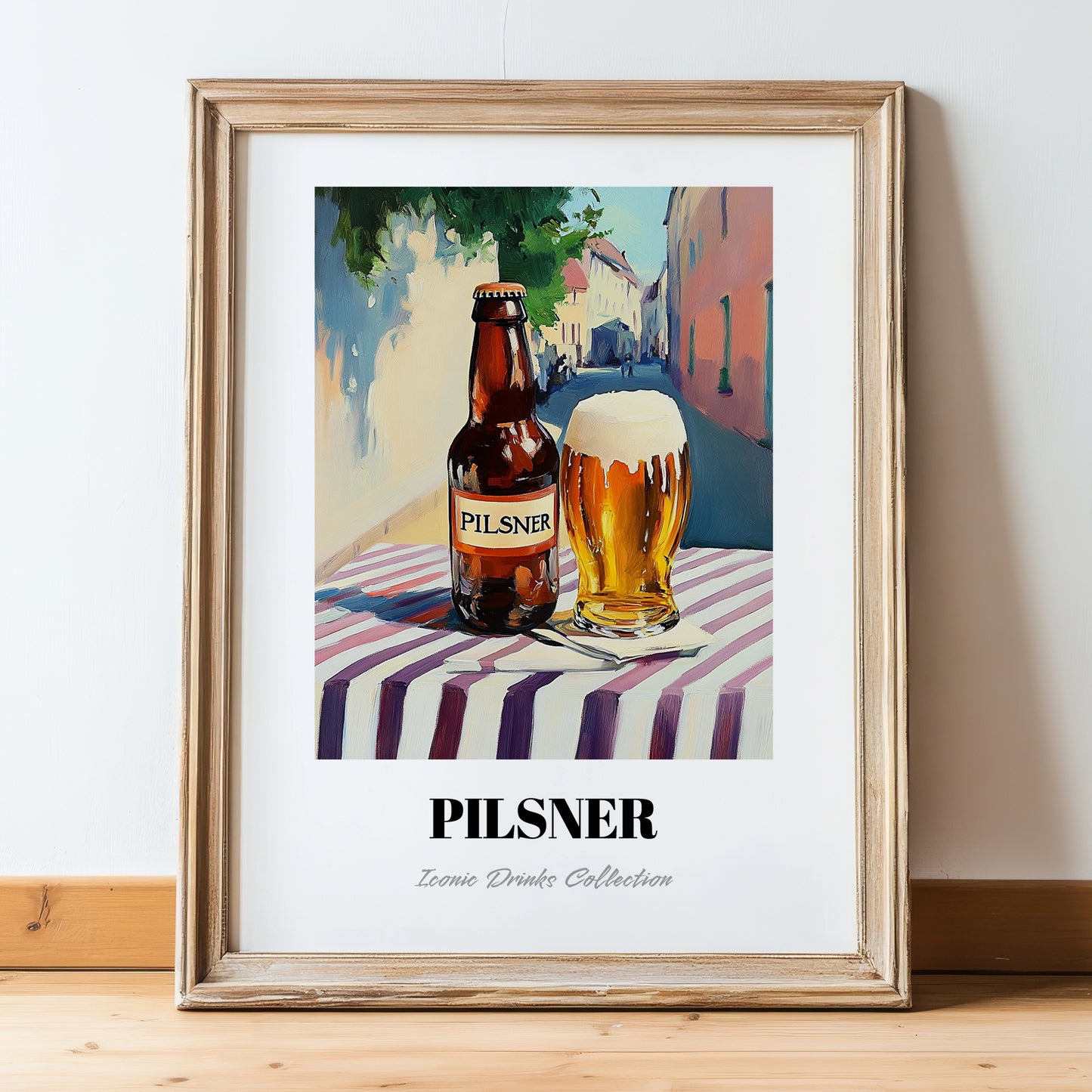 Pilsner – German Café on the Corner, German Beer Wall Decor, in wooden frame leaning on the floor