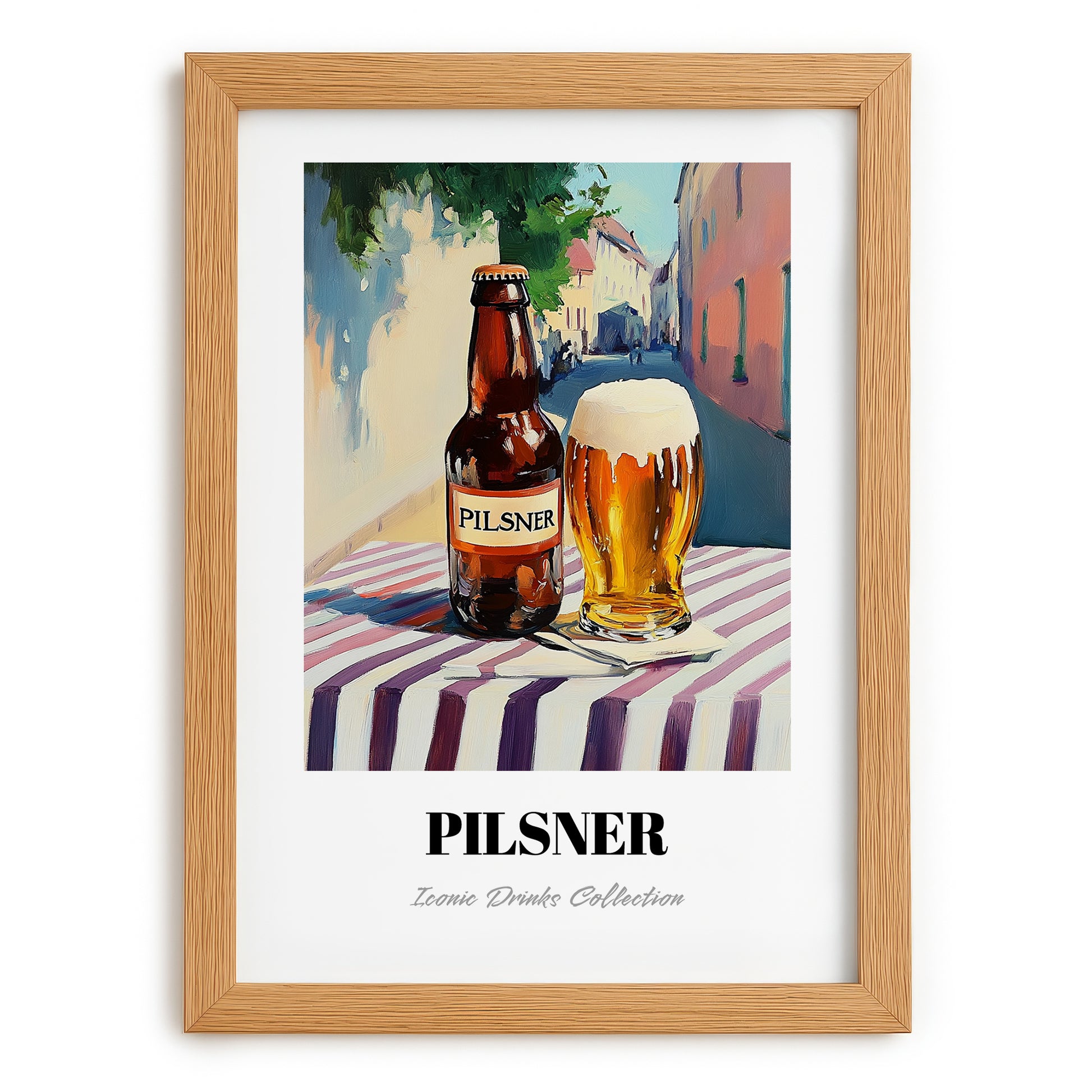 Pilsner – German Café on the Corner, German Beer Wall Decor, set in oak frame