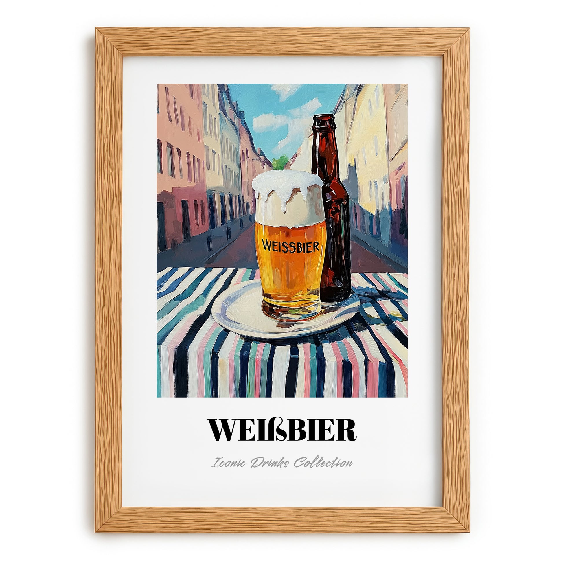 Weißbier – German Urban Café Scene, German Beer Art, set in oak frame