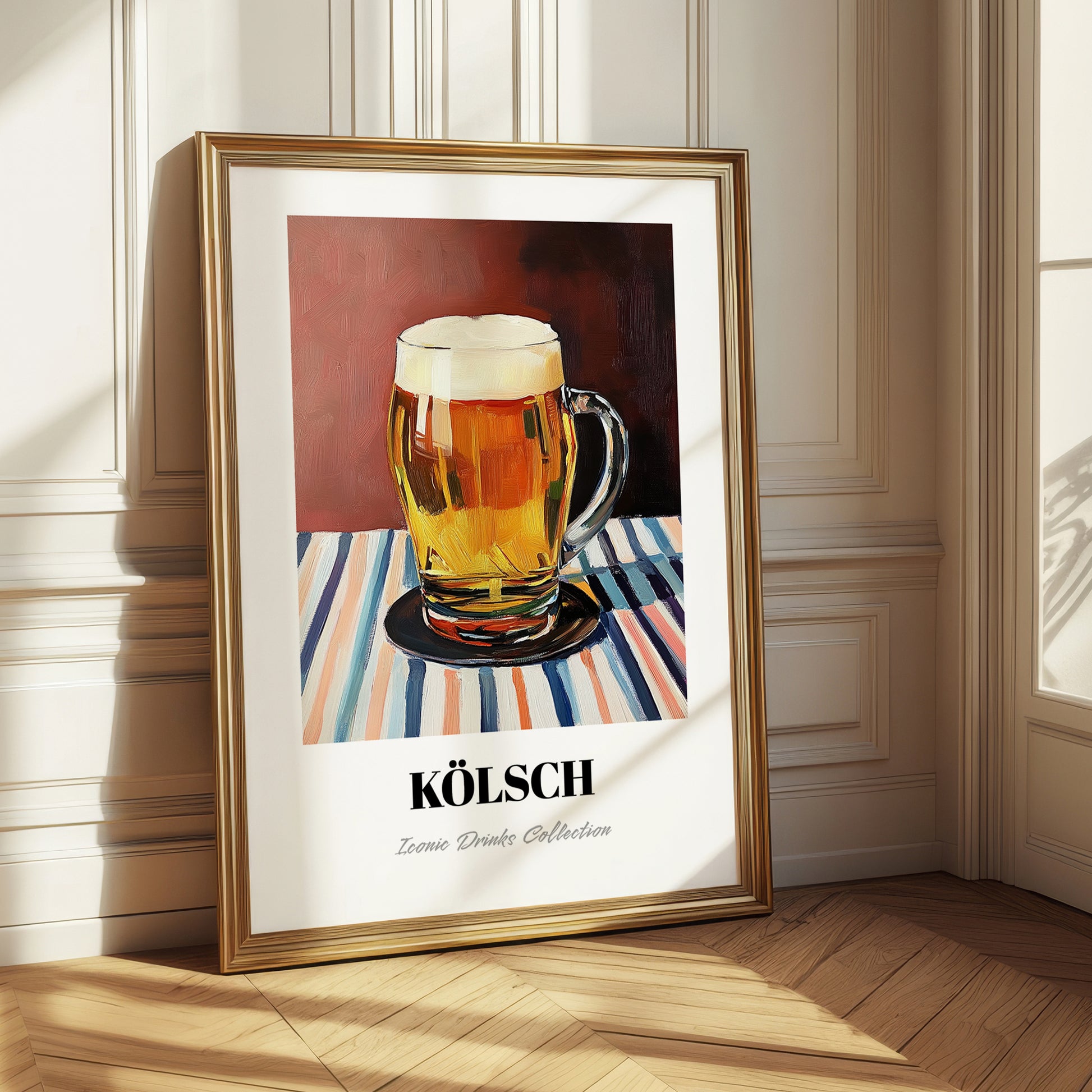 Kölsch – on Striped Tablecloth, German Beer Wall Decor