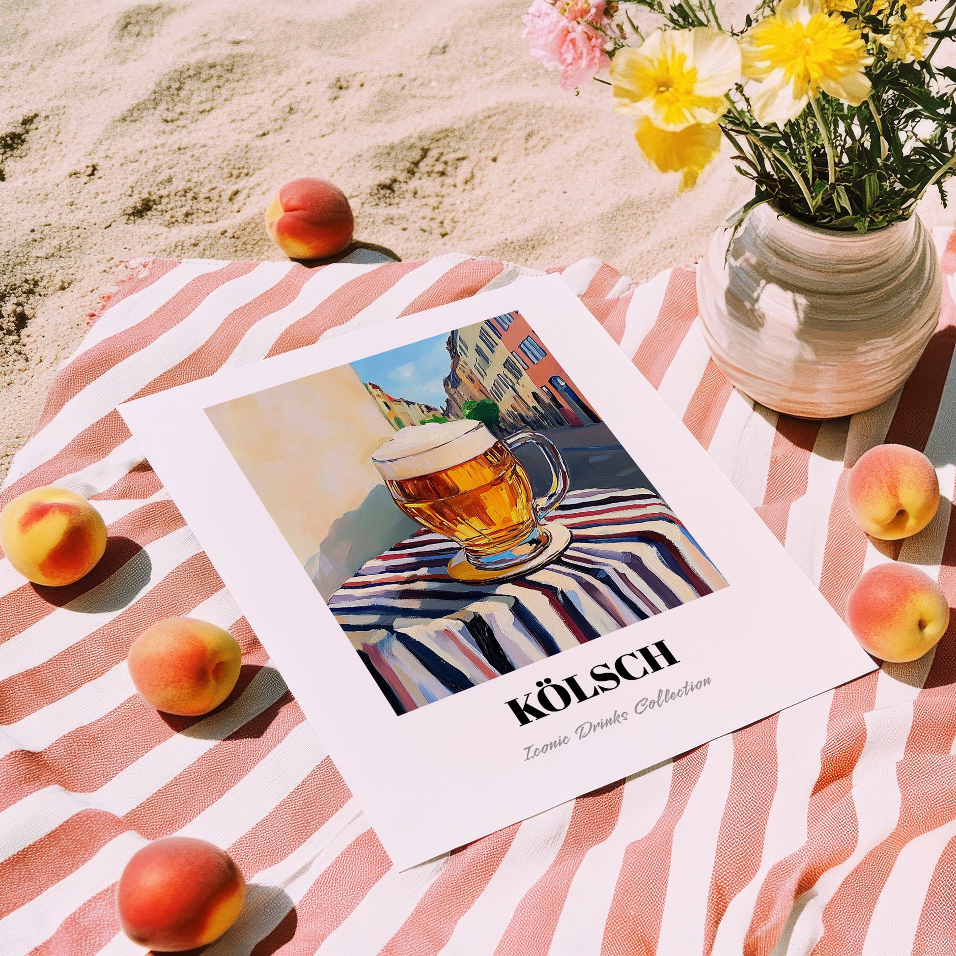 Kölsch – German Urban Café Scene, German Beer Wall Painting, unframed on coastal sand