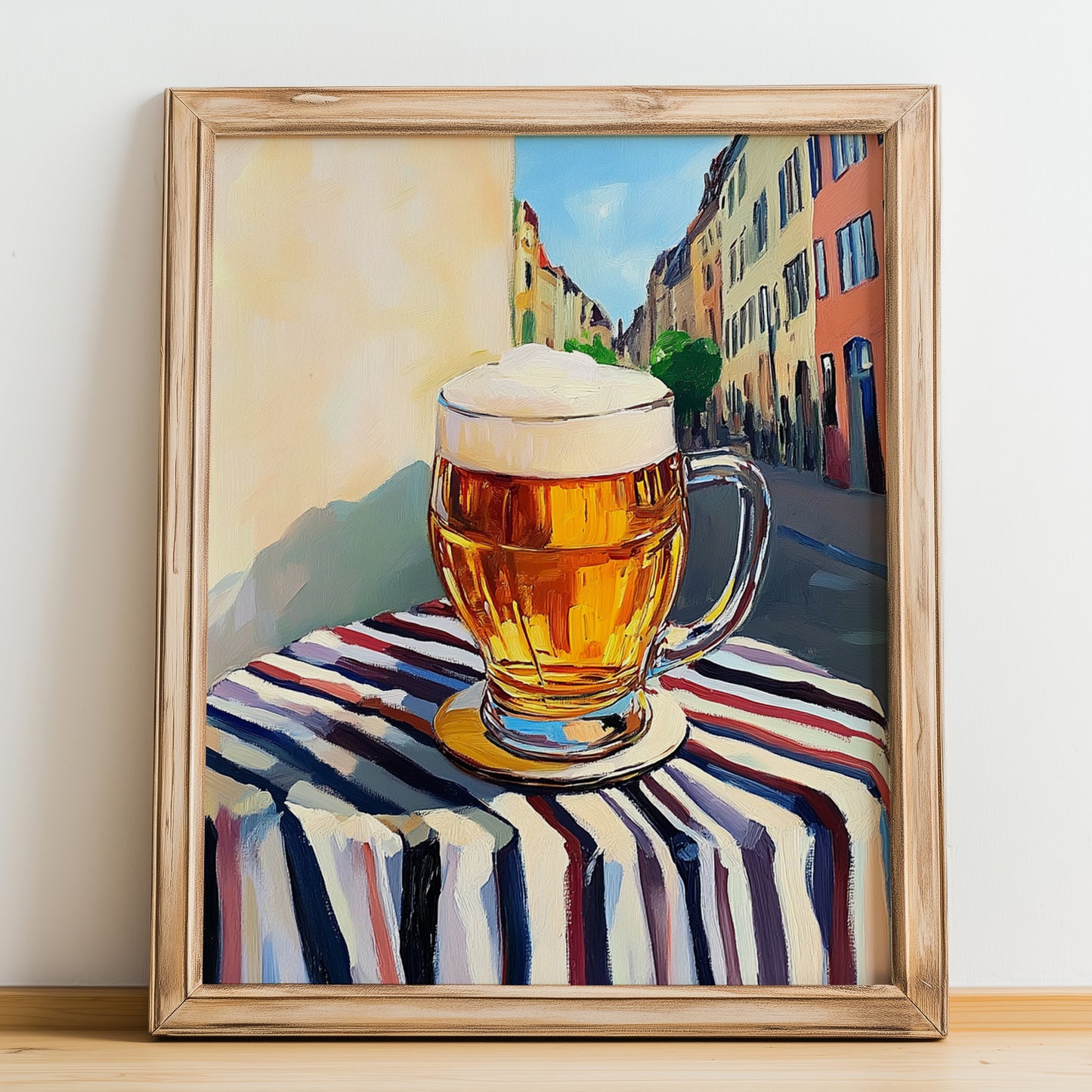 Kölsch – German Urban Café Scene, German Beer Wall Painting, no-text version framed in wood