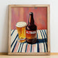 Altbier – on Striped Tablecloth, German Beer Wall Print, no-text version framed in wood