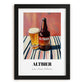 Altbier – on Striped Tablecloth, German Beer Wall Print, in sleek black frame