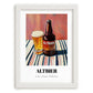 Altbier – on Striped Tablecloth, German Beer Wall Print, placed in minimal white frame