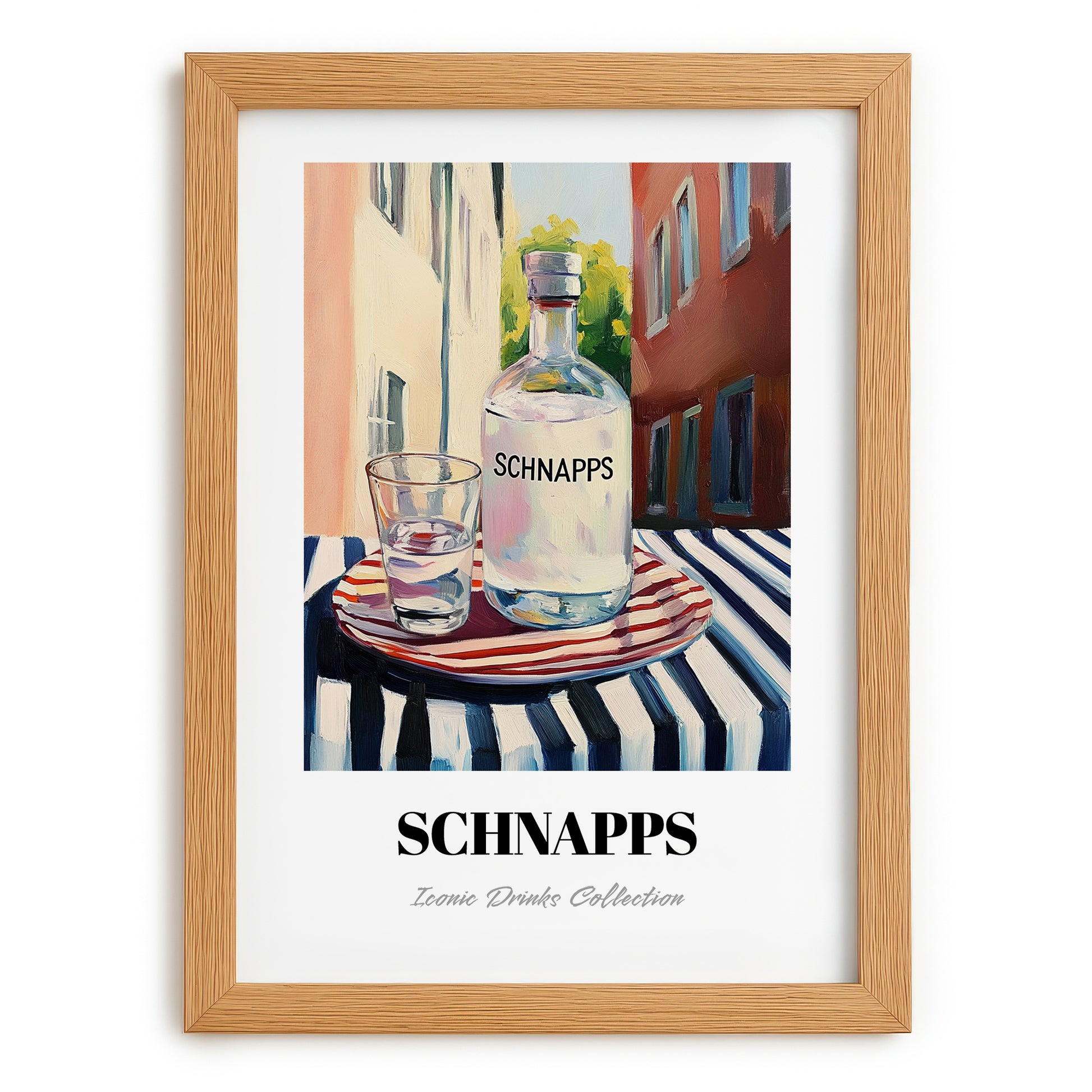Schnapps – German Street Café Scene, German Spirit Wall Decor, set in oak frame