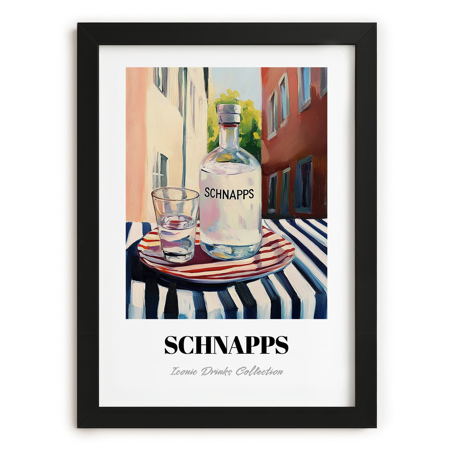 Schnapps – German Street Café Scene, German Spirit Wall Decor, in sleek black frame