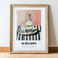 Schnapps – on Striped Tablecloth, German Spirit Painting, in wooden frame leaning on the floor