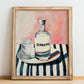 Schnapps – on Striped Tablecloth, German Spirit Painting, no-text version framed in wood