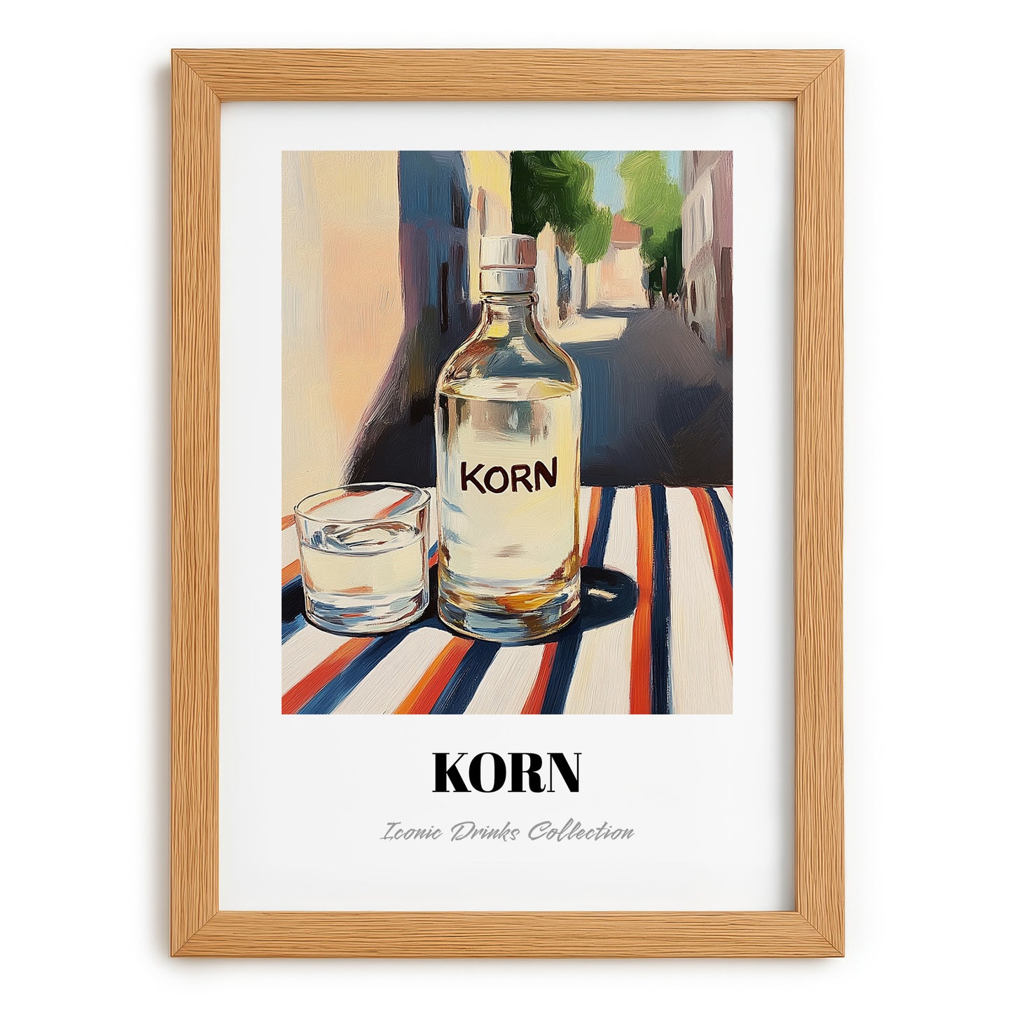 Korn – German Street Café Scene, German Spirit Wall Print, set in oak frame