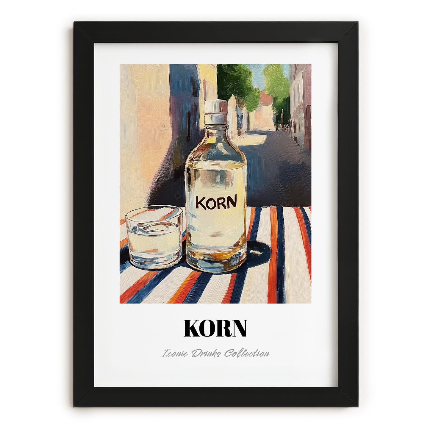 Korn – German Street Café Scene, German Spirit Wall Print, in sleek black frame