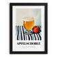 Apfelschorle – on Striped Tablecloth, German Beverage Print, in sleek black frame
