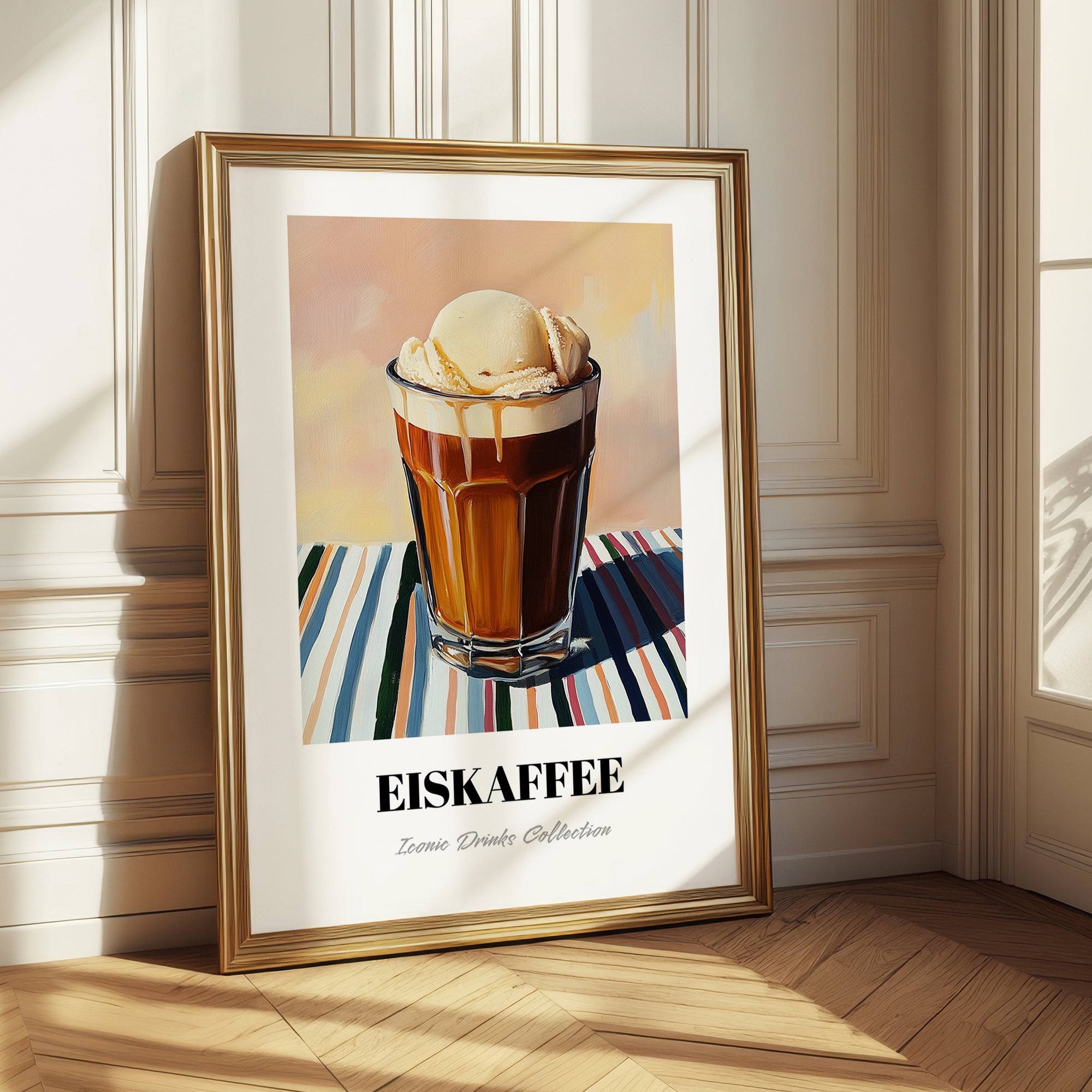 Eiskaffee – on Striped Tablecloth, German Coffee Wall Decor