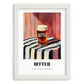 Bitter – on Striped Tablecloth, English Beer Wall Art, placed in minimal white frame