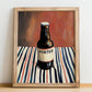 Porter – on Striped Tablecloth, English Beer Wall Decor, no-text version framed in wood